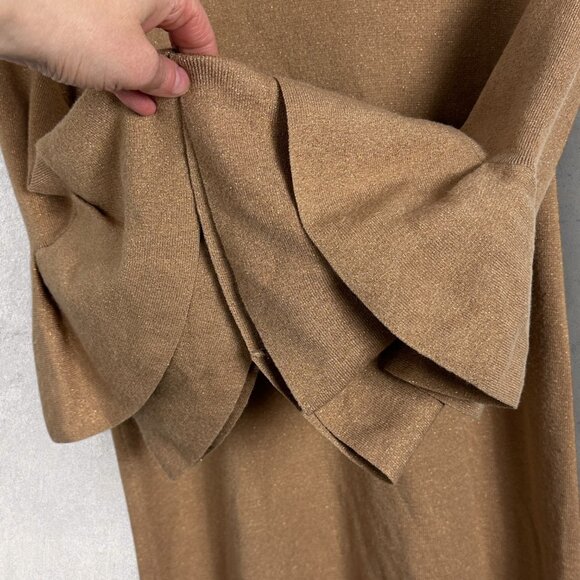 Anthropologie Ruffle Bell Sleeve Knit Dress Tan Womens Size Small Camel Bohemian - Picture 5 of 13